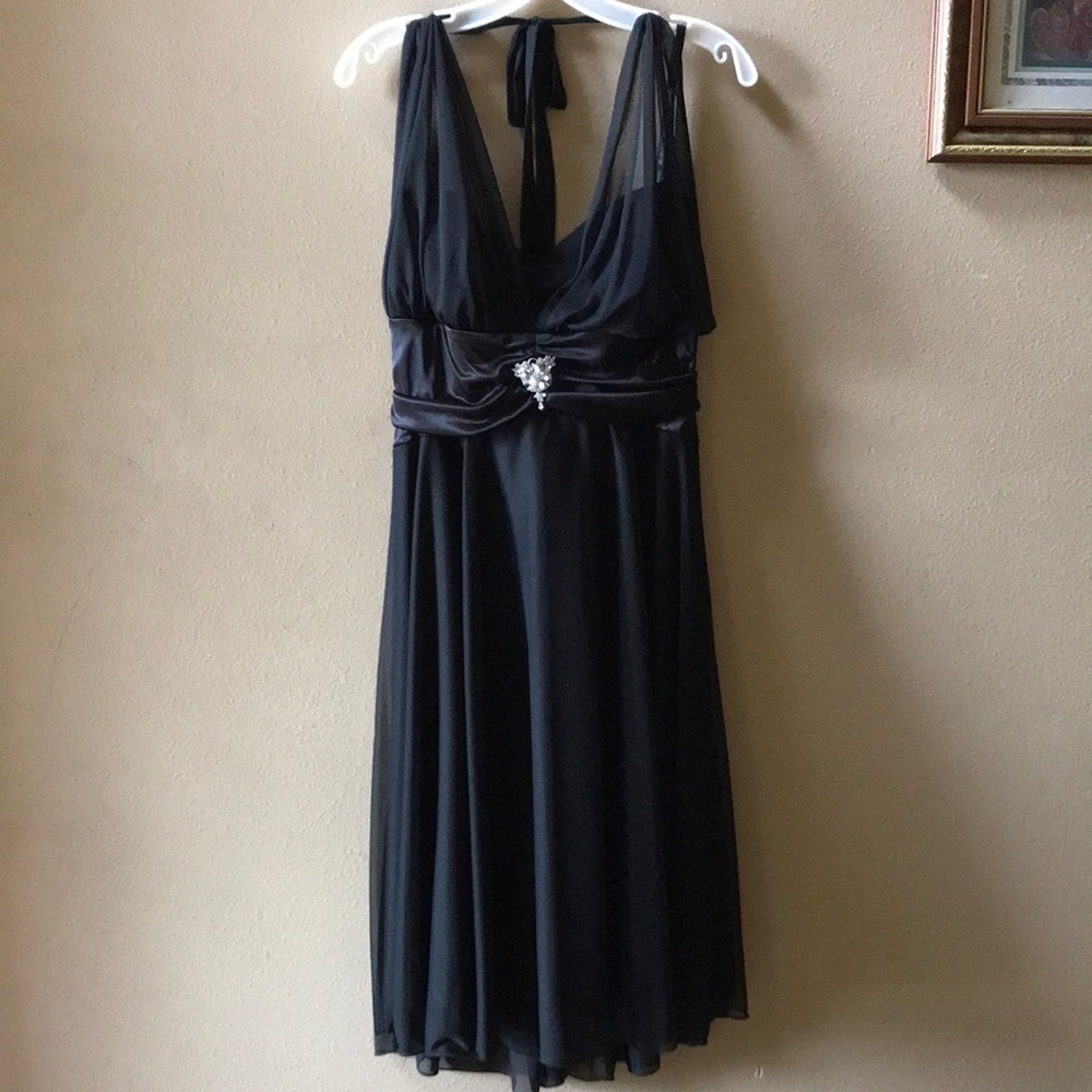 Illusion Halter with Charmeuse Trim and Beading Style 9006DB01 Black